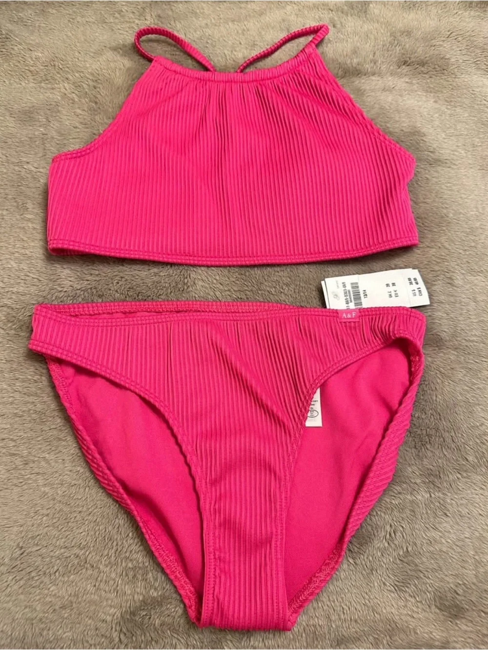 BNWT Abercrombie & Fitch Fuchsia Ribbed Bikini Bathing Suit, Size 13/14